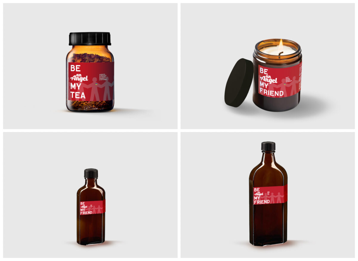 Collage aus Produkten von Me An Angel: Tee, Kerze, Seifen und Lotion